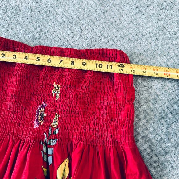 vintage retro y2k red floral boho babydoll strapless sundress mini wmns M CYN - Picture 4 of 5